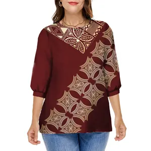 Polynesian Elei Tribal Design Custom High Quality Women's O-neck Loose Fashion Blouse Plus Size Autumn Short sleeve T-shirt