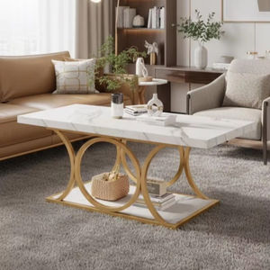 Nouvelle table basse en bois brun avec plateau en métal, design moderne, best-seller, idéale pour votre maison - Product Image 1