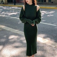 Ensemble deux pièces en tricot pour femme avec logo personnalisé, robe midi, châle, manteau, tricot, tenues élégantes automne 2026