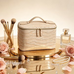 Wholesale PU Leather Croc Embossed Vanity <b>Case</b> Portable Zipper Travel Cosmetic Bag Luxury Ladies <b>Makeup</b> Storage Organizer - Product Image 2