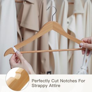 Paquete de 90 Perchas de Madera Resistentes, Perchas de Madera Maciza para Ropa con Barra para Pantalones, Gancho Giratorio de 360 Grados, Diseño Delgado y Duradero, con Logotipo - Product Image 3