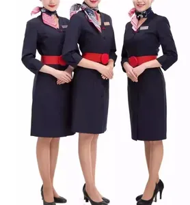 Custom Airline Employee Uniform Flight Attendant Workwear Cotton Airline Stewardess Shirts And Skirt Sets Women Dress Uniforms