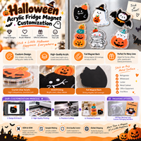 Aimants de réfrigérateur en acrylique personnalisés pour Halloween, motifs fantôme, chat, citrouille, vente en gros, fabricant OEM, fournisseur d'usine, cadeaux de détail, emballage B2B