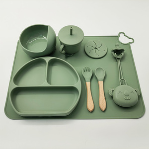 Ensemble de repas pour bébé en silicone avec bavoir amovible, bol à ventouse et tasse d'apprentissage - Product Image 4