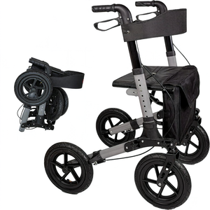 Déambulateur pliable avec siège et dossier en alliage d'aluminium, aide à la mobilité avec roues de 12 pouces pour la réadaptation des personnes âgées - Product Image 1