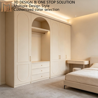 Armoire de chambre nordique en bois massif crème, avec étagères ajustables écologiques, portes miroir à fermeture douce, modulaire et sur mesure