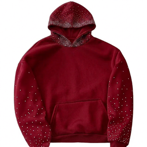 Sweat-shirt à capuche surdimensionné pour homme en polaire avec broderie de pierres précieuses et points de strass - Product Image 1
