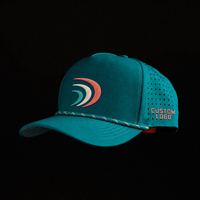 Casquette de baseball personnalisée à 5 panneaux en caoutchouc PVC avec logo, casquette de camionneur imperméable avec trous découpés au laser, perforée, pour le golf