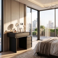 Table de maquillage noire minimaliste moderne, gain de place, avec tiroirs et armoire latérale, meubles de chambre à coucher