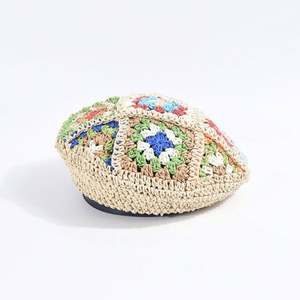 Sombrero de Paja de Verano Colorido Retro para Mujer, Estilo Étnico, con Flores Tejidas a Mano, Sombrero de Paja de Papel, Moda para Exteriores - Product Image 5