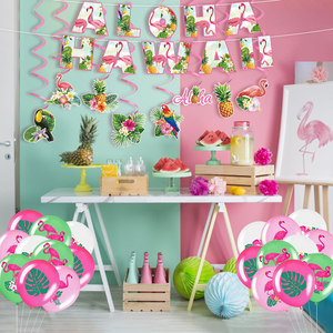 Décoration suspendue Luo Party Aloha pour anniversaire avec bannière de fête estivale et centre de table en nid d'abeille flamant rose - Product Image 2