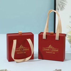 Scatola Regalo di Lusso Personalizzata in Carta Rossa con Manico a Nastro, Scatola Rigida in Carta Stile <span class=keywords><strong>Cartier</strong></span> per Gioielli, Confezione per Anelli, <span class=keywords><strong>Orecchini</strong></span>, Ciondoli e Collane - Product Image 5