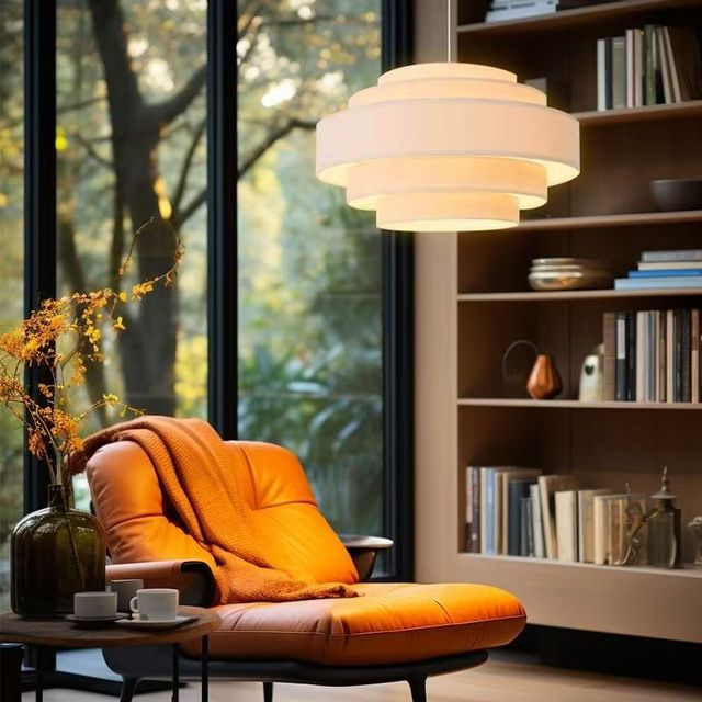 Adjustable Height Chandelier Minimalist E26 Creative Multi-Layer Drum Shade Lantern Pendant Light Japanese Style Rectangle/Oval