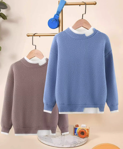 <span class=keywords><strong>Pull</strong></span> en maille pour enfants, nouveau modèle pour garçons, doublé en polaire, bleu, deux pièces, automne/hiver - Product Image 1