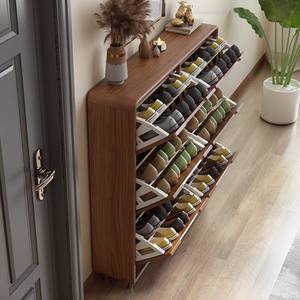 Zapatero estrecho minimalista moderno con marco de madera maciza, ahorrador de espacio, para recibidor o pasillo. - Product Image 3