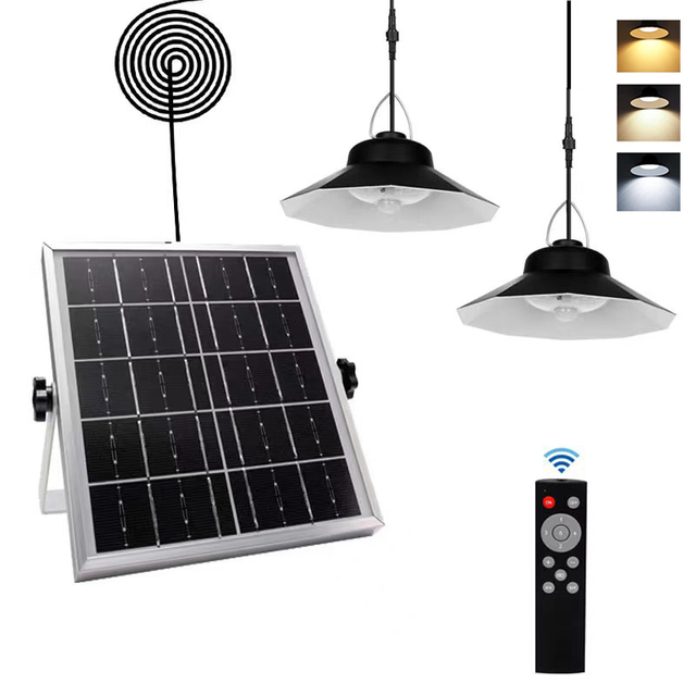 3 Colors 5 Modes 2400lm Solar Shed Lights Indoor Outdoor Dual Solar Pendant Daytime Work Lights