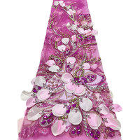 NI.AI Nouveau tissu en dentelle nigériane perlée avec perles brodées et sequins pour robes de mariée et matériaux de confection pour filles