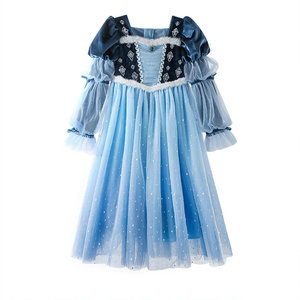 Abito da Principessa Regina del Ghiaccio per Bambine Hidehanky, Autunno/Inverno, in Velluto Vintage con Perline, Maniche a Sbuffo, Lunghezza alla Caviglia, Stile Impero ODM - Product Image 5