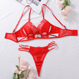 Chuangerm Novità 2025 Set Intimo Trasparente a 2 Pezzi con Pannelli in Pizzo e Seta, Reggiseno Sexy con Ferretto e Aperture, Lingerie Rossa per Donne - Product Image 5