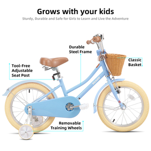 Vélo pour filles JOKIE KEANO de 16 pouces, pour filles de 14 ans, style rétro vintage, panier, roues d'apprentissage, sonnette, suspension rigide - Product Image 2