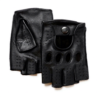 Gants de moto rétro pour homme en peau de mouton, thermiques, pour la conduite en extérieur, demi-doigts, perforés, respirants, contrastés