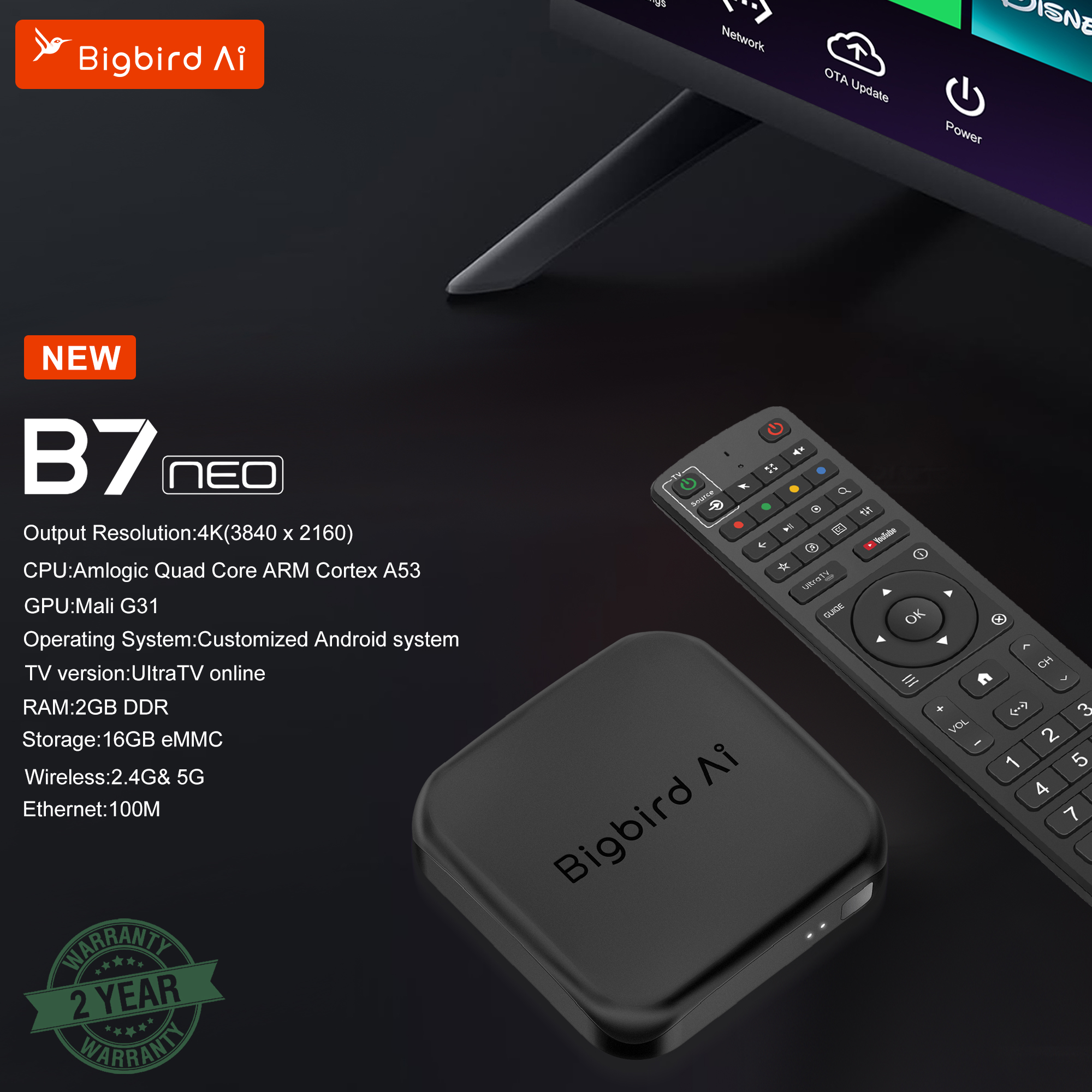B7NEO Android 4K OTT IPTV промежуточный приемник