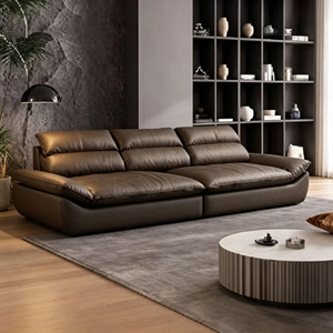 Sofá Moderno de Tres Plazas en Cuero Genuino con Respaldo Acolchado, Brazos Acolchados y Patas de Madera para Sala de Estar - Product Image 3