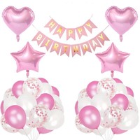 Pour l'exportation : Ensemble de 39 pièces de décorations de fête en or rose, comprenant un ballon en aluminium et un ensemble bannière d'anniversaire, en or, Chine