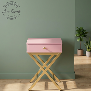 Mesa lateral de 1 cajón de acero inoxidable, hecha a mano, multiusos, contemporáneo, con acabado rosa, para decoración Interior de sala de estar - Product Image 1