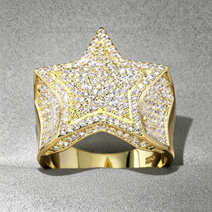 Anello Cubano Iced Out VVS Moissanite a Stella e Cuore in <span class=keywords><strong>Argento</strong></span> 925 Placcato Oro, Gioielli Raffinati Hip Hop all'Ingrosso per Uomo Donna, Regalo di Nozze - Product Image 6