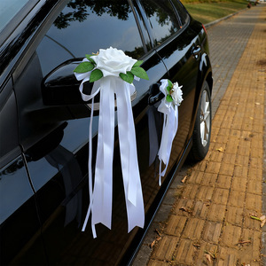 Ornement floral en ruban pour poignée de porte de <span class=keywords><strong>voiture</strong></span> de <span class=keywords><strong>mariage</strong></span>, roses artificielles vert sauge, bordeaux, rose et blanc, pour cérémonie de <span class=keywords><strong>mariage</strong></span> - Product Image 3