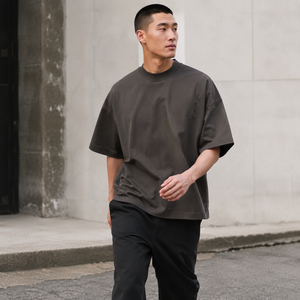 Camisetas de Algodón 100% para Hombre, Corte Cuadrado, Estilo Oversize, <span class=keywords><strong>Manga</strong></span> Corta, 260 GSM, Camisetas Lisas de Alta Calidad, Color Negro, Moda Urbana - Product Image 2