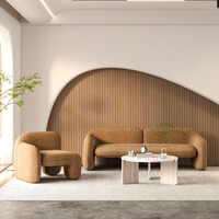 Ensemble de canapés Camel Dune avec pieds en bois courbés à profil bas, canapé et fauteuil en tissu texturé, sectionnel pour salon, vente en gros