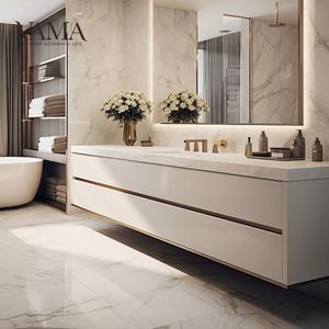 VAMA Coiffeuse de salle de bain suspendue au mur avec dessus en pierre artificielle AN07-7 design ouvert personnalisé - Product Image 3