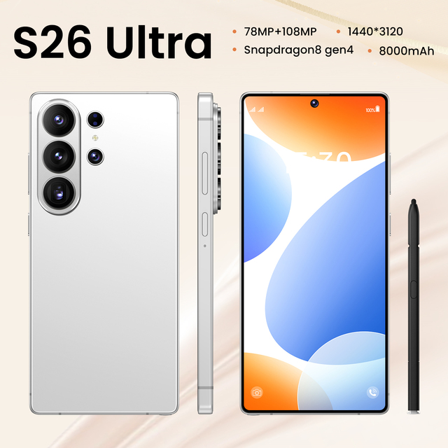 S26 Ultra 5G LTE Android 15 Smartphone 16GB+1TB ROM 7.3 Inch HD OLED 120Hz 108MP Dual SIM Unlocked Global Version 120W Quick
