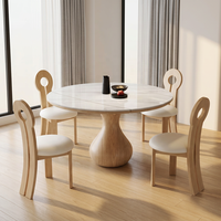 Juego de Mesa de Comedor Redonda Plegable de Madera Maciza Estilo Nórdico con Cubierta de Mármol y 4 Sillas para Hogar, Apartamento y Hotel