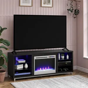 BSCI FSC आधुनिक लक्जरी डिजाइन लकड़ी टीवी कैबिनेट इकाई, बिजली के चिमनी के साथ आधुनिक टीवी स्टैंड का नेतृत्व किया