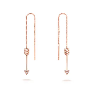 9K 18K Solid Gold Chain The Arrow Of Love Cupid Line Earrings