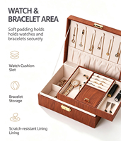 Boîte de rangement à bijoux de luxe à motif bois avec plateau amovible à 2 niveaux et doublure douce – Idéal pour les femmes