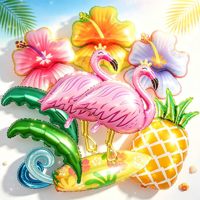 Ensemble de ballons en aluminium hawaïens tropicaux : Couronne, Flamant rose, Fleur d'hibiscus, Ananas, Planche de surf, Feuille de bananier – Décoration pour fête estivale, Luau, Plage