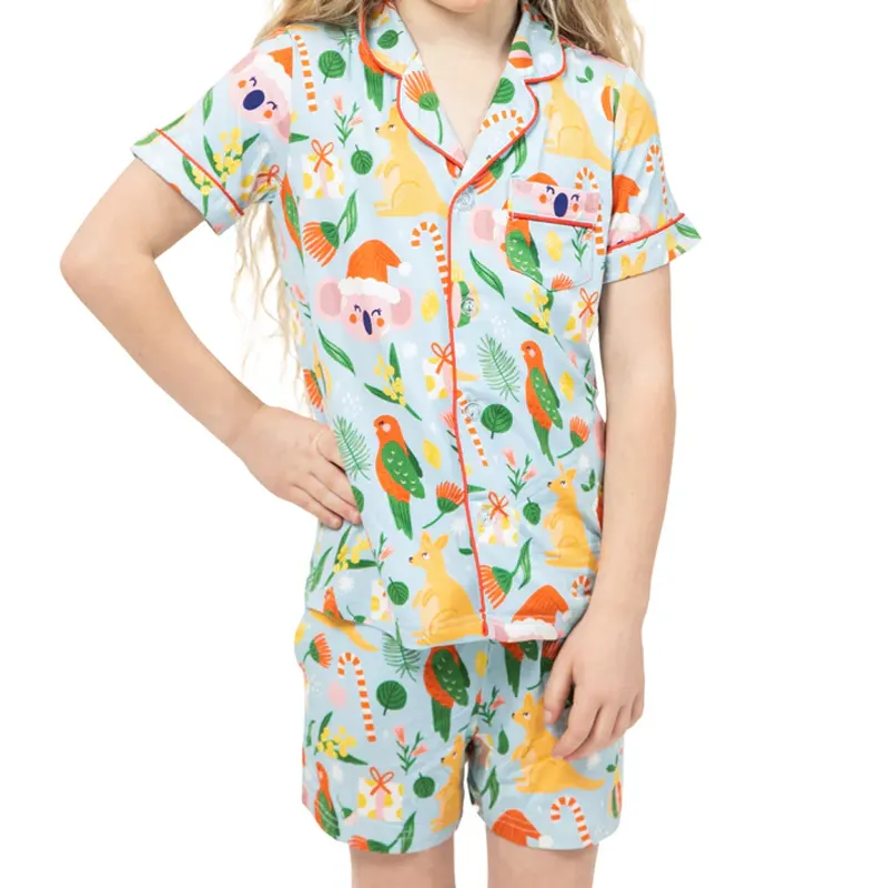 Bamboe Jersey Kerstpyjama Voor Familie Bijpassende Familie Pyjama Zomer Knoop Shirts En Korte Broek Sets