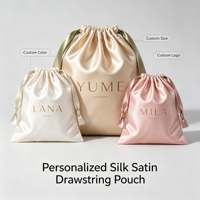 Sac en satin de soie avec logo imprimé personnalisé, pochette à cordon en satin, sac anti-poussière personnalisé pour bijoux, cosmétiques, perruques, emballage cadeau