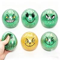 Balle sensorielle anti-stress Grinch de Noël avec perles, jouet de décompression à presser avec expression amusante