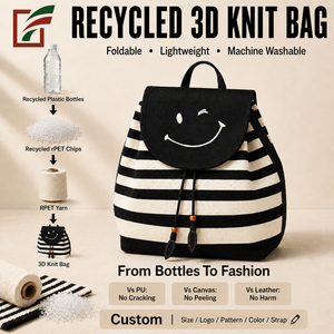 Haute qualité à la mode femmes Polyester Fiber étanche <span class=keywords><strong>sac</strong></span> à <span class=keywords><strong>dos</strong></span> Durable <span class=keywords><strong>noir</strong></span> blanc rayé souriant visage décor externe - Product Image 1