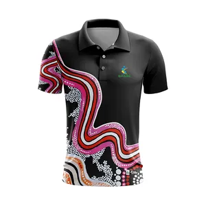 Best Quality Indigenous Polo Shirt Design Man Custom Aboriginal Art Sublimated Short Sleeve Polo T-Shirt