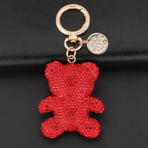 2025 nouveau à la mode nouveau sac pendentif clé de voiture en argile céramique avec diamant ensemble petit ours plein diamant porte-clés prêt à expédier - Product Image 3