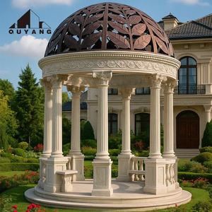 Gazebo in Marmo Europeo di Lusso con Colonne Romane e Cupola in Ferro Battuto per Giardini, Ville e Parchi - Product Image 2