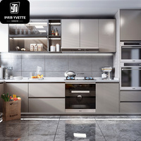 Îlot de cuisine personnalisé YVT, design moderne et élégant, finition sur mesure, poignées en relief, panneau MDF noir laqué brillant