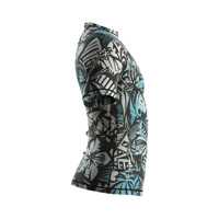 Maillot de bain à manches courtes pour homme, 88% polyester, 12% élasthanne, protection UV, pour la natation, le surf, imprimé tropical noir et gris