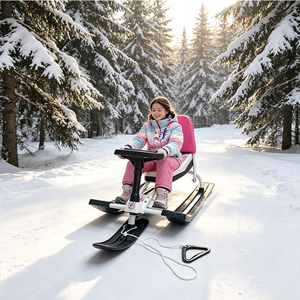 <span class=keywords><strong>Luge</strong></span> à neige directionnable pour enfants avec volant, siège rembourré et corde de traction – Idéale pour les activités hivernales en plein air et les descentes en ski - Product Image 2